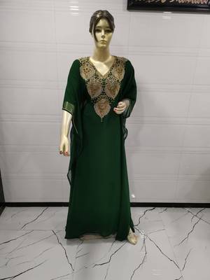 Green Embroidered Georgette Islamic Kaftans 1