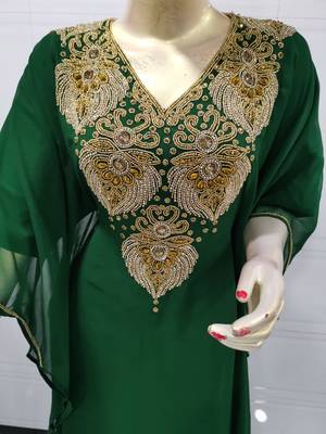 Green Embroidered Georgette Islamic Kaftans 2