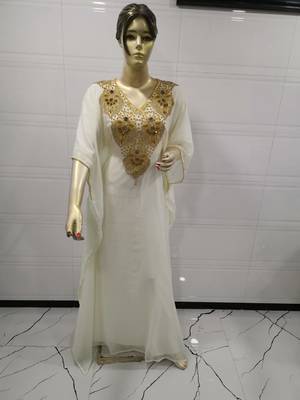 White Embroidered Georgette Islamic Kaftans 1