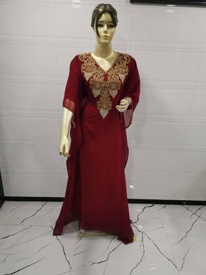 Maroon Embroidered Georgette Islamic Kaftans 1