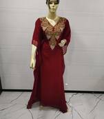 Maroon Embroidered Georgette Islamic Kaftans