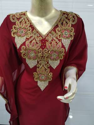 Maroon Embroidered Georgette Islamic Kaftans 2