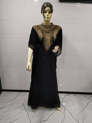 Black Embroidered Georgette Islamic Kaftans 1