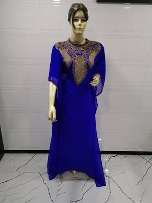Blue Embroidered Georgette Islamic Kaftans 1
