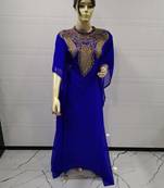Blue Embroidered Georgette Islamic Kaftans