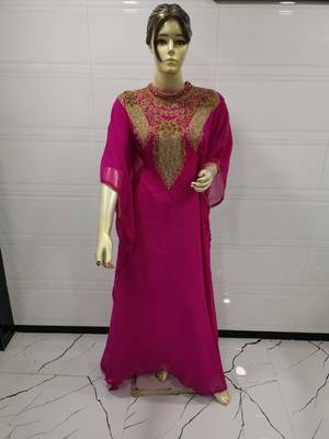 Pink Embroidered Georgette Islamic Kaftans 1