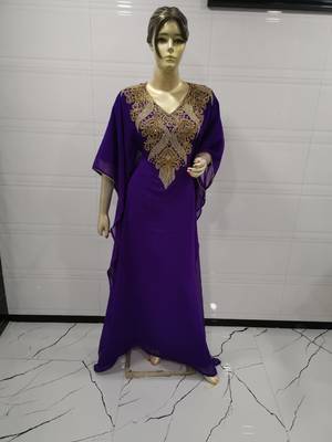 Purple Embroidered Georgette Islamic Kaftans 1