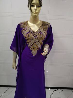 Purple Embroidered Georgette Islamic Kaftans 2