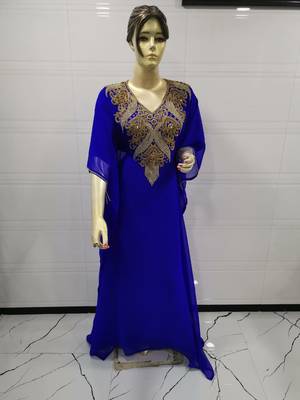 Blue Embroidered Georgette Islamic Kaftans 1
