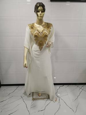 White Embroidered Georgette Islamic Kaftans 1