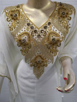 White Embroidered Georgette Islamic Kaftans 2