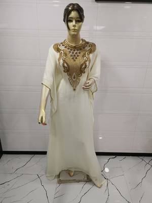 White Embroidered Georgette Islamic Kaftans 1