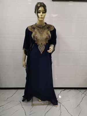 Navy Blue Embroidered Georgette Islamic Kaftans 1