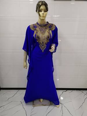 Blue Embroidered Georgette Islamic Kaftans 1