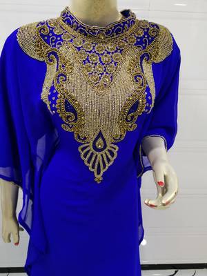 Blue Embroidered Georgette Islamic Kaftans 2