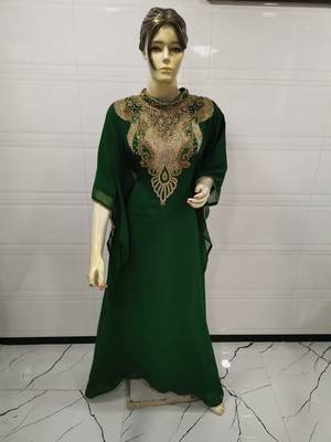 Green Embroidered Georgette Islamic Kaftans 1