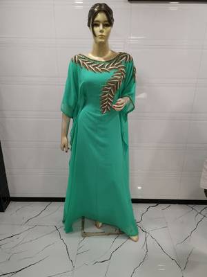 Sea Green Embroidered Georgette Islamic Kaftans 1