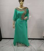 Sea Green Embroidered Georgette Islamic Kaftans