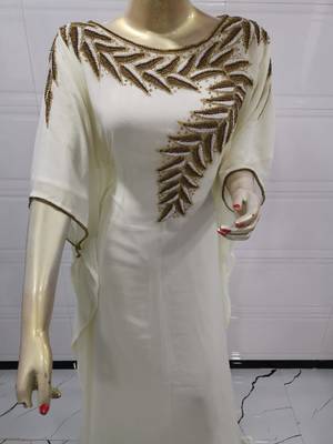 White Embroidered Georgette Islamic Kaftans 2