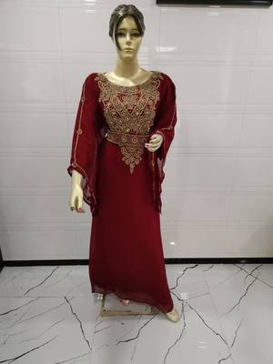 Maroon Embroidered Georgette Islamic Kaftans 1