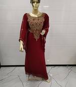 Maroon Embroidered Georgette Islamic Kaftans