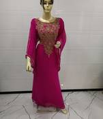 Pink Embroidered Georgette Islamic Kaftans