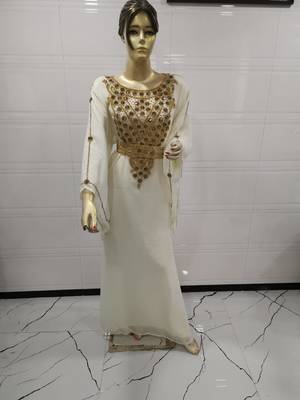 White Embroidered Georgette Islamic Kaftans 1