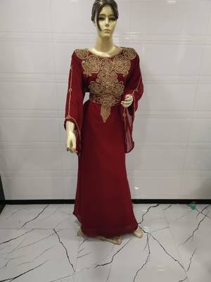 Maroon Embroidered Georgette Islamic Kaftans 1