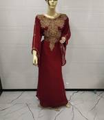 Maroon Embroidered Georgette Islamic Kaftans
