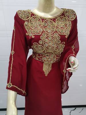 Maroon Embroidered Georgette Islamic Kaftans 2
