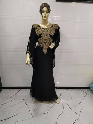 Black Embroidered Georgette Islamic Kaftans 1