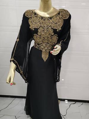 Black Embroidered Georgette Islamic Kaftans 2