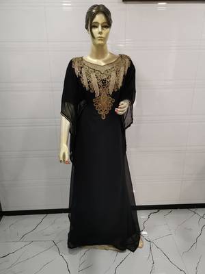 Black Embroidered Georgette Islamic Kaftans 1