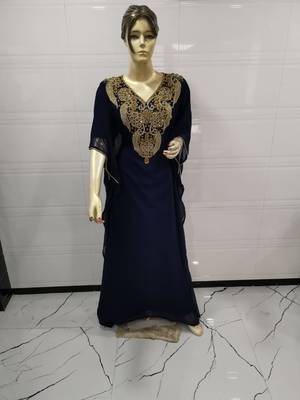 Navy Blue Embroidered Georgette Islamic Kaftans 1