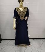 Navy Blue Embroidered Georgette Islamic Kaftans