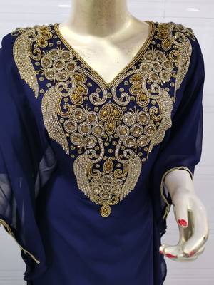 Navy Blue Embroidered Georgette Islamic Kaftans 2