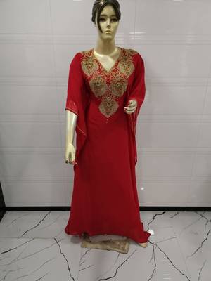 Red Embroidered Georgette Islamic Kaftans 1
