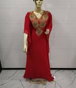 Red Embroidered Georgette Islamic Kaftans