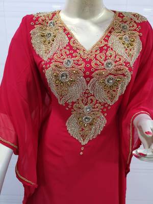 Red Embroidered Georgette Islamic Kaftans 2