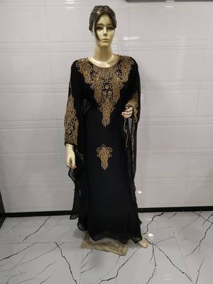 Black Embroidered Georgette Islamic Kaftans 1
