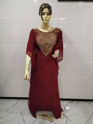 Maroon Embroidered Georgette Islamic Kaftans 1