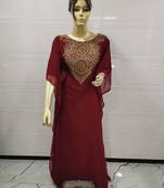 Maroon Embroidered Georgette Islamic Kaftans