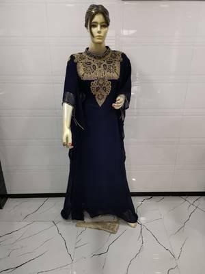 Navy Blue Embroidered Georgette Islamic Kaftans 1