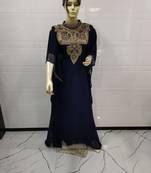 Navy Blue Embroidered Georgette Islamic Kaftans