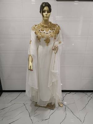 White Embroidered Georgette Islamic Kaftans 1