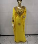 Yellow Embroidered Georgette Islamic Kaftans
