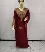Maroon Embroidered Georgette Islamic Kaftans