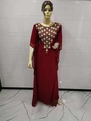 Maroon Embroidered Georgette Islamic Kaftans 1