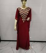Maroon Embroidered Georgette Islamic Kaftans