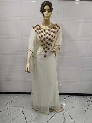 White Embroidered Georgette Islamic Kaftans 1